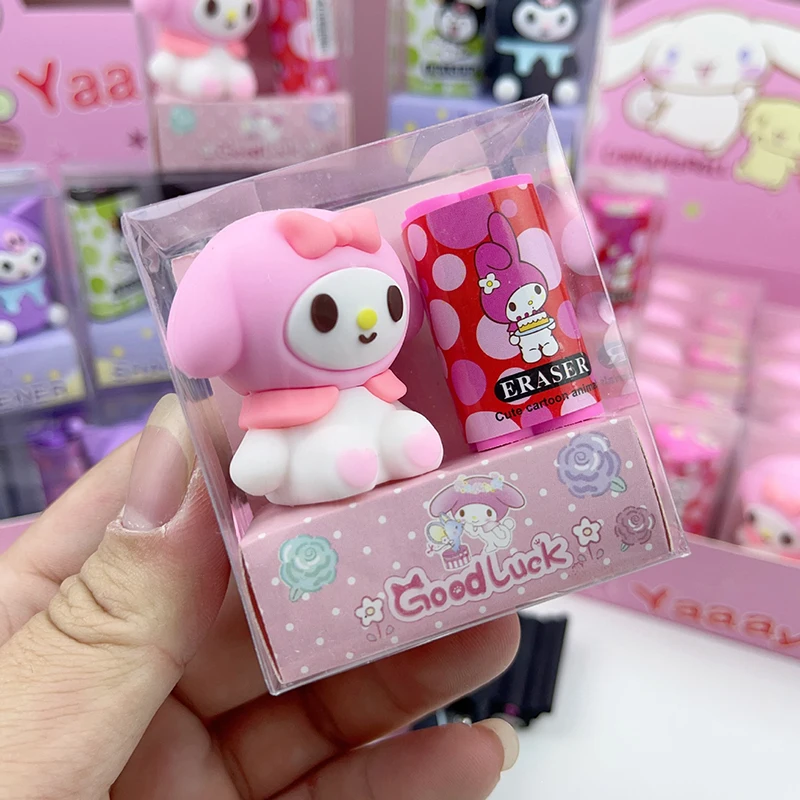 Imagem -04 - Sanrio Eraser Lápis Sharpeners Kuromi Minha Melodia Silica Gel Sharpener Estudante Papelaria Kids School Supplies Atacado 24 Pcs