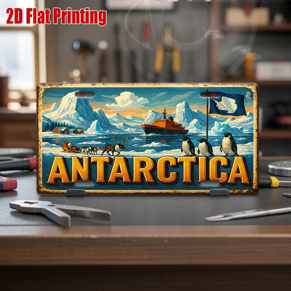 2D Flat, 2D Flat Print, 1pc Antarctic Expedition Landscape Metal Sign, Decorative Plaque and Sign 30.48x15.24 cm, Vintage Alu