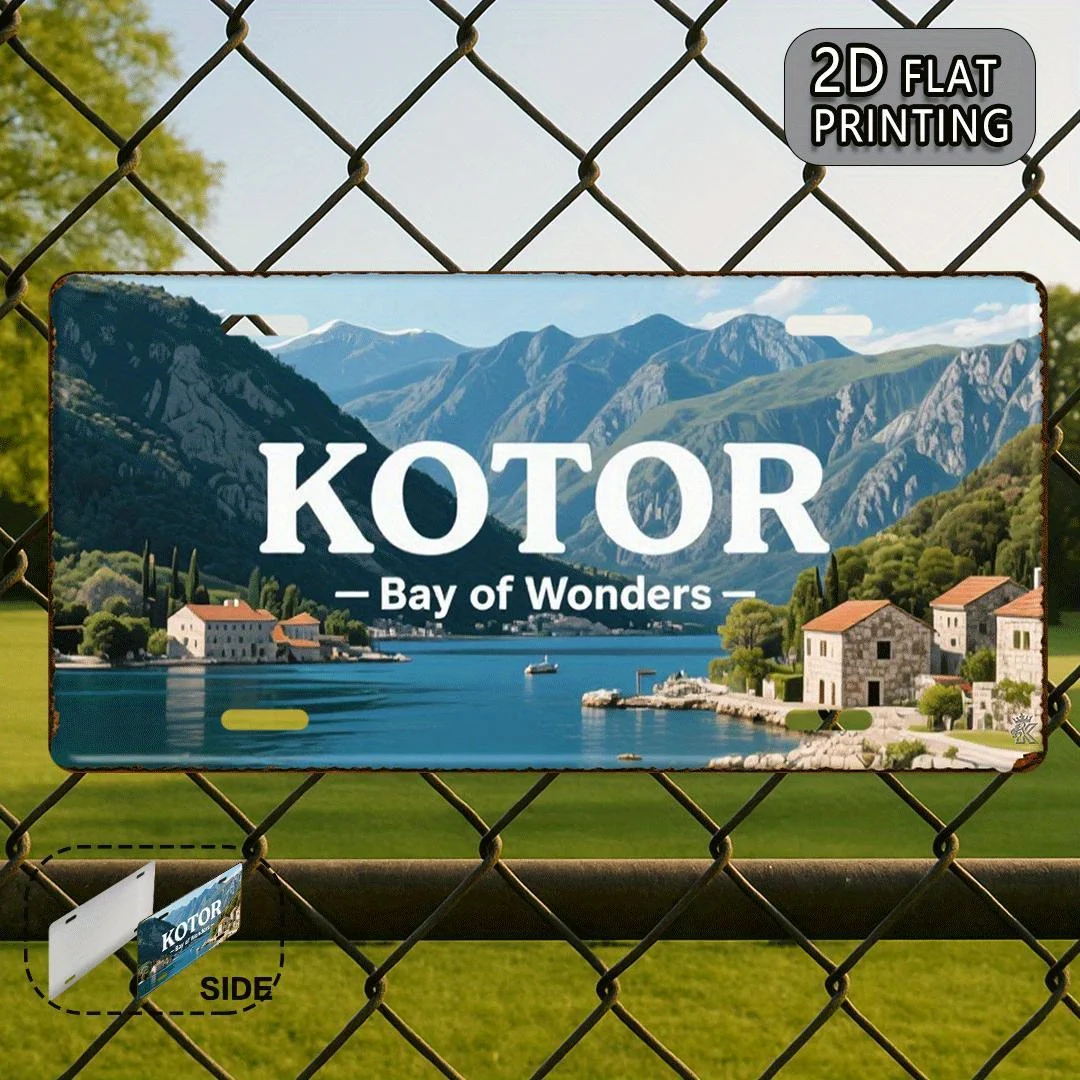 2D Flat Kotor Bay of Wonders Montenegro Scenery Vintage Metal License Plate Travel Souvenir Retro Wall Decor Tin Sign