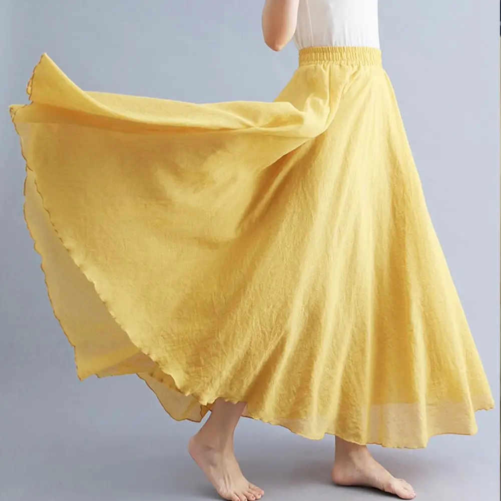 

Юбка больших размеров из хлопка и льна с эластичным поясом, А-силуэт, длинная, однотонная, в этническом стиле, с широким подолом, 80% хлопок