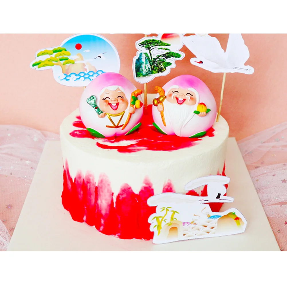 

Peach Shaped Birthday Cake Toppers Adorable Chinese Style Grandma Grandpa Decor Unique Table Desk Bookshelf Dining Room