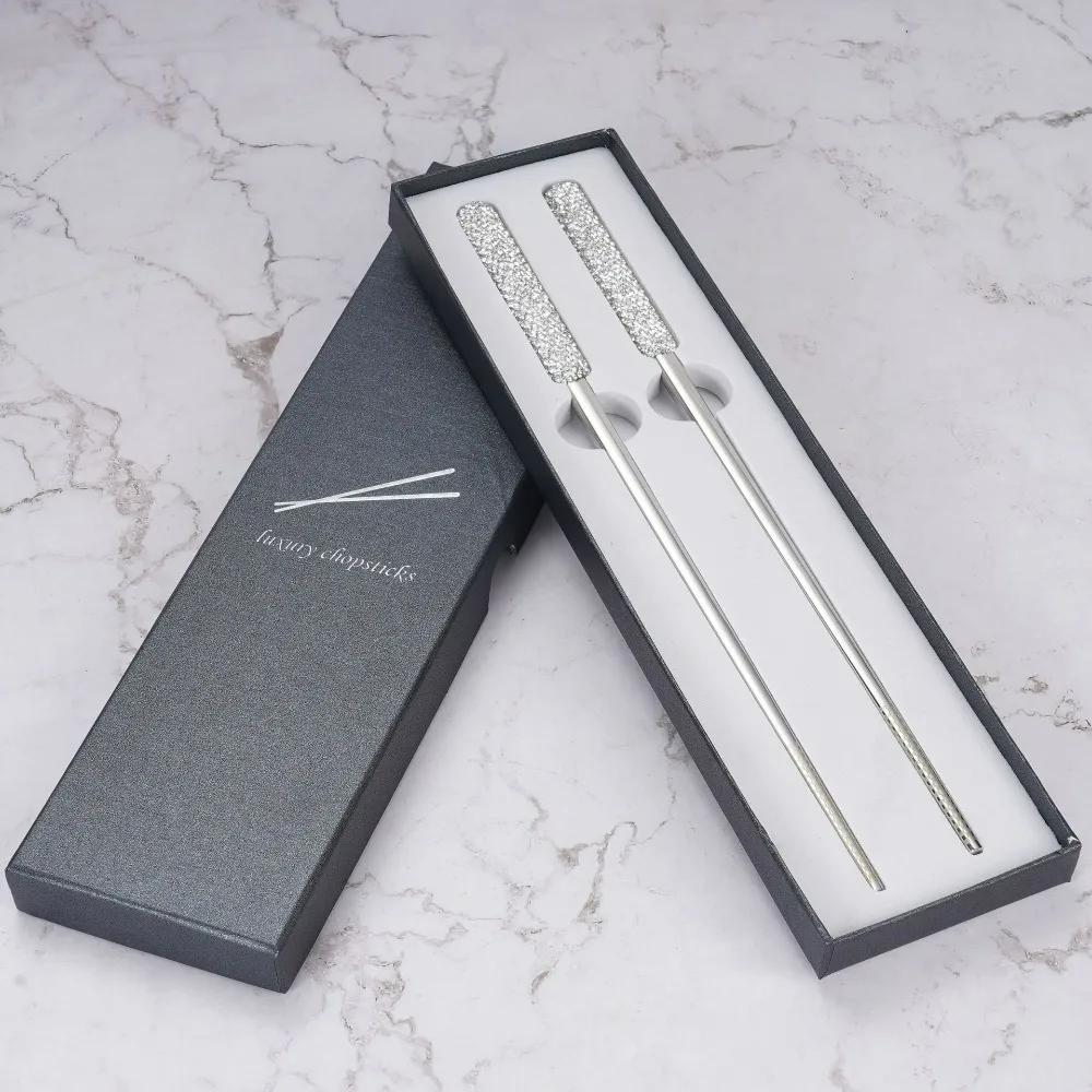 Stainless Steel Chopsticks with Box CutleryDeluxe CutlerySparkling Diamond Encrusted ChopsticksKitchen UtensilsChristmas Gifts