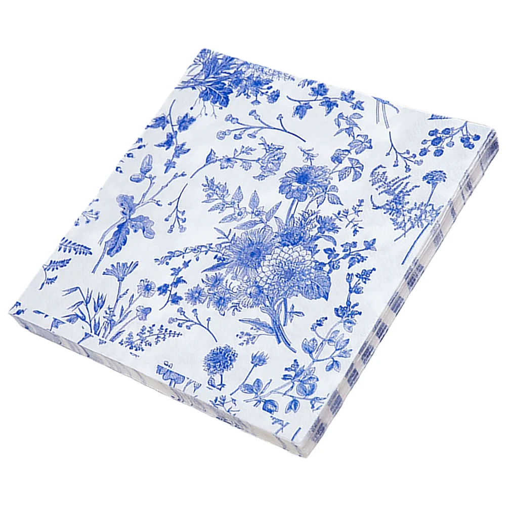 Servilletas de porcelana blanca y azul Retro Para mesa de recepción de boda, papel Floral Vintage, inodoro decorativo de flores, 100 piezas