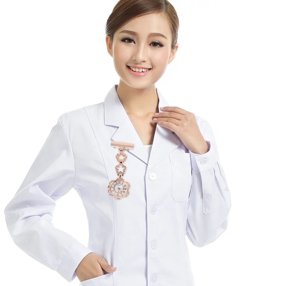 

Rhinestone Fashion For Female Nurses Doctors Alloy Portable Design Precision Quartz Button Open Simple Style Nurse Pocket Alloy