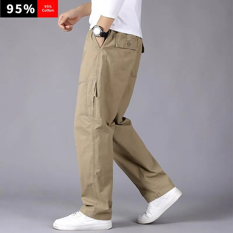 

Свободные брюки из чистого хлопка для спецодежды Midlife Busin, мужские прямые хлопковые брюки большого размера с завязками, повседневные брюки