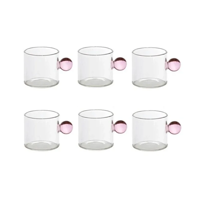 6PC Nordic Style Home Coffee Cups Small Tea Cup Espresso Cup Heat Resistant Glass Teacups Bucket Table Decor 110ml Capacity