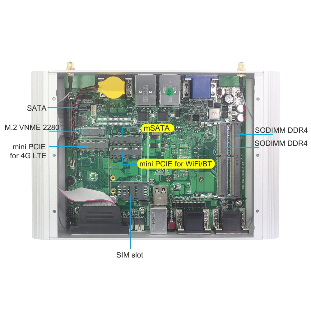 팬리스 미니 PC 인텔 코어 i7 10610U 6x COM RS232 RS422 RS485 2x LAN PS/2 HDMI VGA GPIO 6x USB 지지대 와이파이 4G LTE 윈도우 리눅스