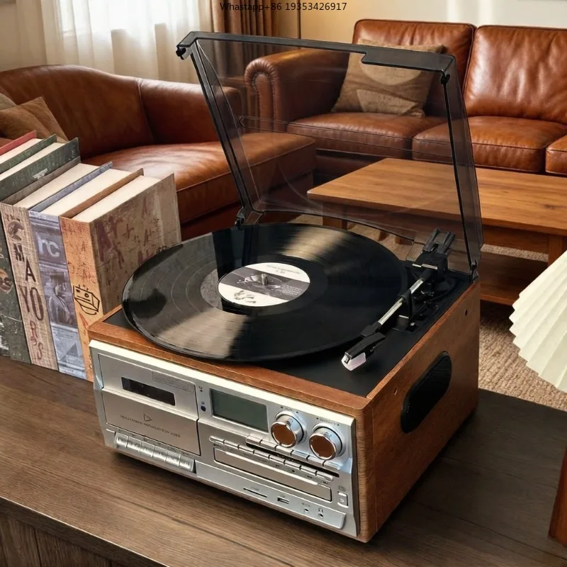 New Retro Turntable with CD/Tape Player, FM/AM Radio & Bluetooth Speaker, Desktop System