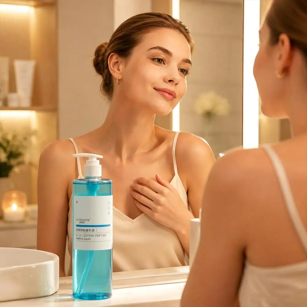 Blue Copper Peptide Serum Firming Hydrating Facial Essence with Hyaluronic Acid for Fine Lines Uneven Texture Elasticity Care