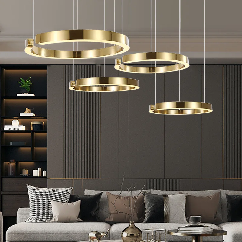 Modern Creative Iron Circular Chandelier Dining Table Dining Room Bedroom Kitchen Dimmable Led Pendant Lamp Home Decor Lighting