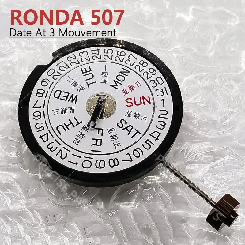 New Genuine RONDA 507 Quartz Movement Automatic Movement 3 Hands Watch Accessories Date At 3 Mouvement Calendar Disc White