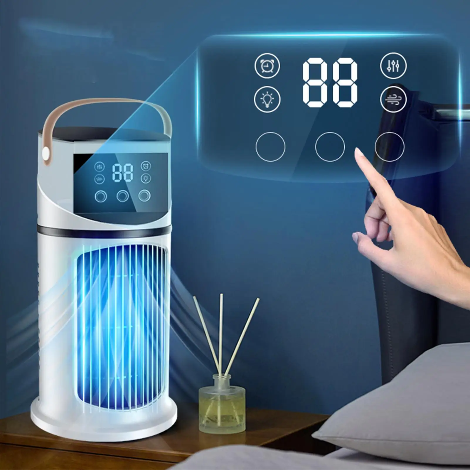 Air Conditioner Fan Desk Cooling Air Conditioner Fan Adjustable Misting Cooler with LED Light for Bedroom Dormitory Reading