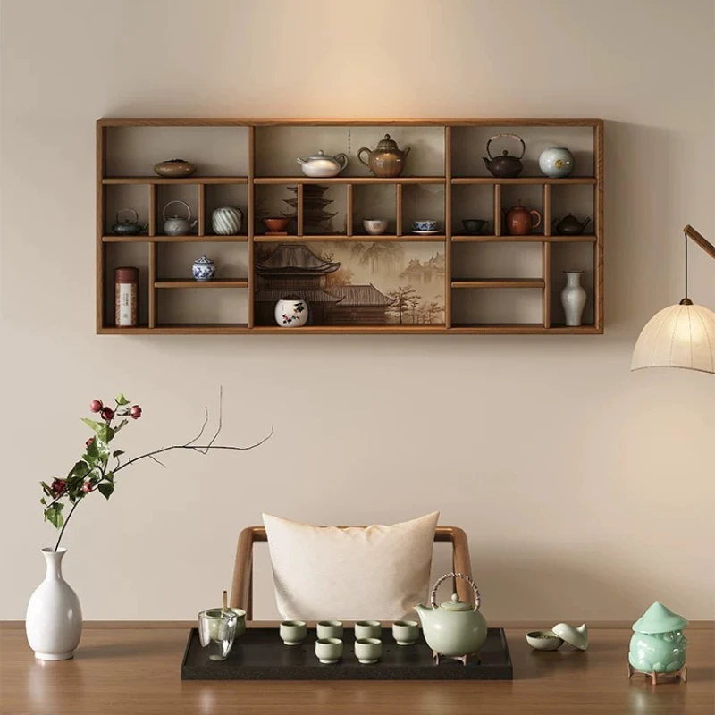 YJQ solid wood Chinese tea room Bogu rack small storage storage display cabinet rack