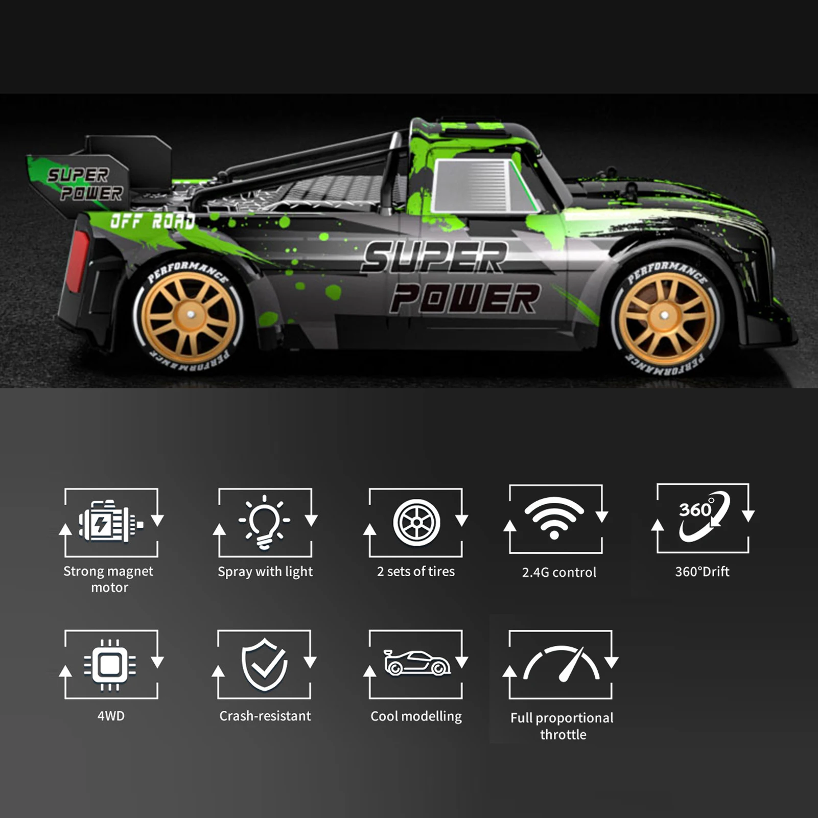 Carro de deriva de controle remoto carro de pulverização de controle remoto 1/16 carro de controle remoto 2.4ghz carro de corrida de controle remoto caminhão curto