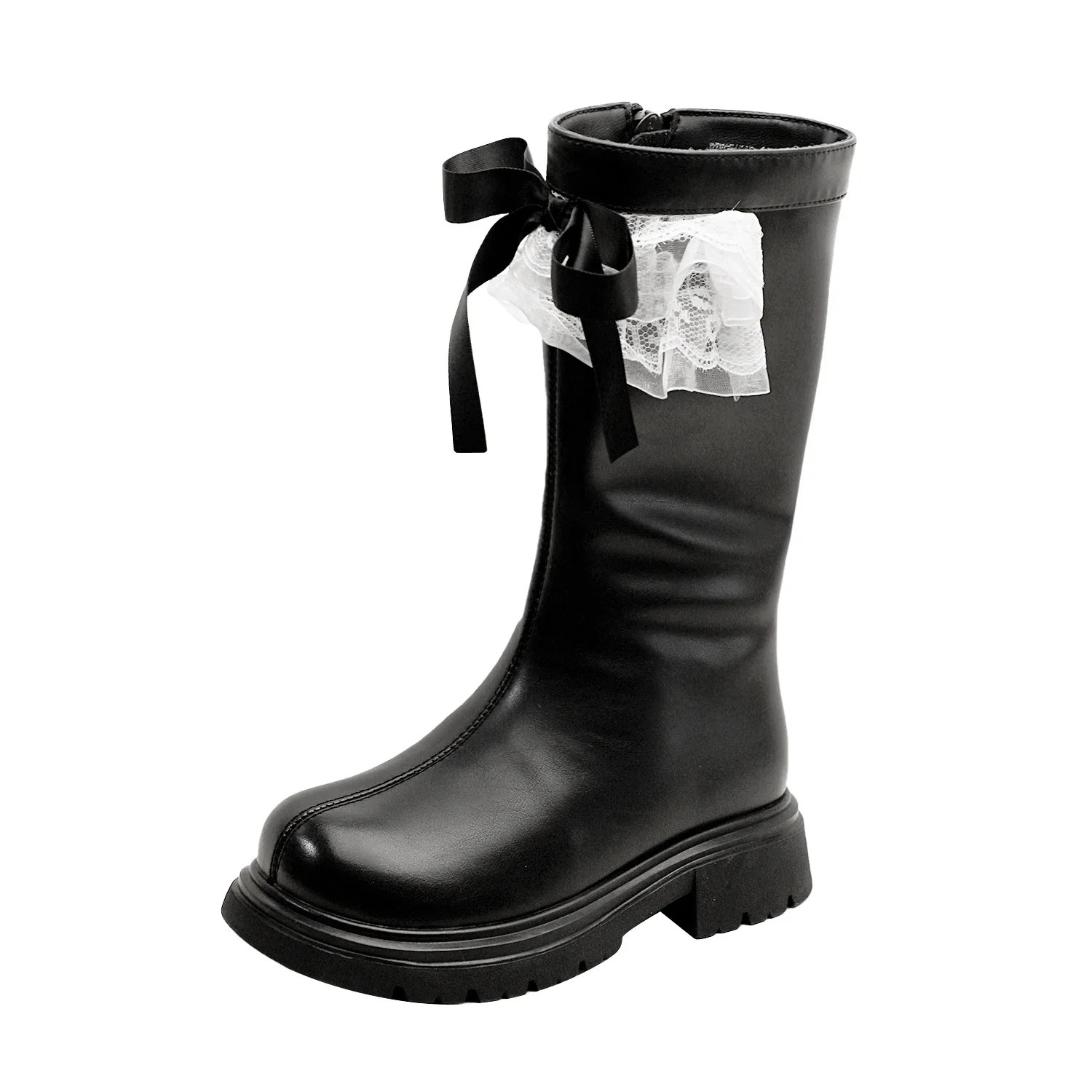 

Winter New Children's Girls Fashion Lace Bow Soft Leather Fur Lined Mid Calf Boots Kids Toddler Casual Boots