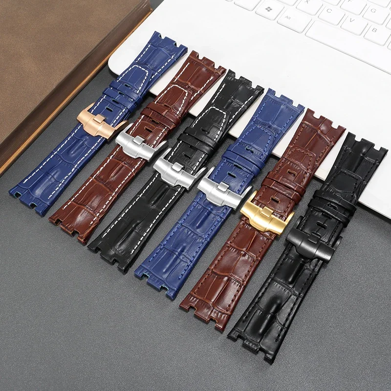 Genuine Leather watch Strap For AP 15703 Royal Oak Offshore Series Bracelet 28mm Black Brown Blue men\'s Watchband Accessories