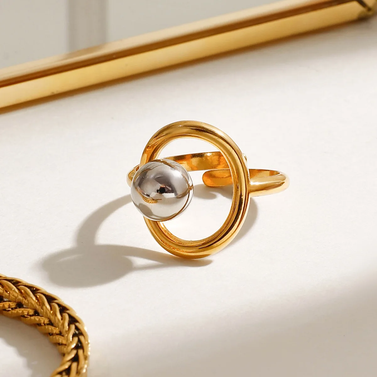 Yori Popular Stainless Steel Metal Geometric Hollow Ring 18 K PVD Plated Jewelry Trendy Opening Ring бижутерия для женщин Gift