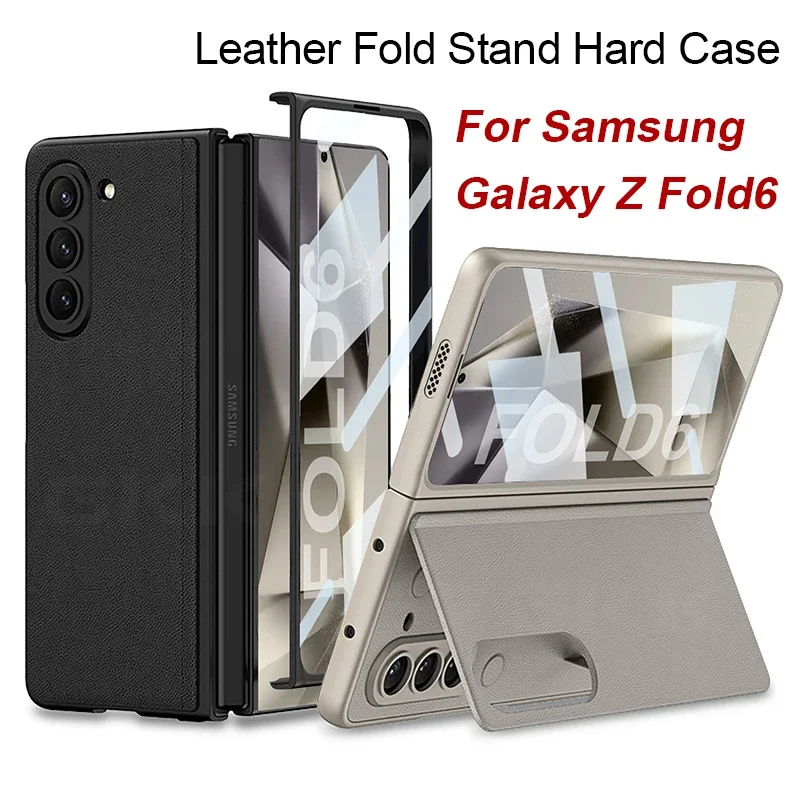

RICKE Leather Fold Stand Hard Case For Samsung Galaxy Z Fold 6 Outer Screen Glass Plastic Frame Cover For Galaxy Z Fold 6 Cases