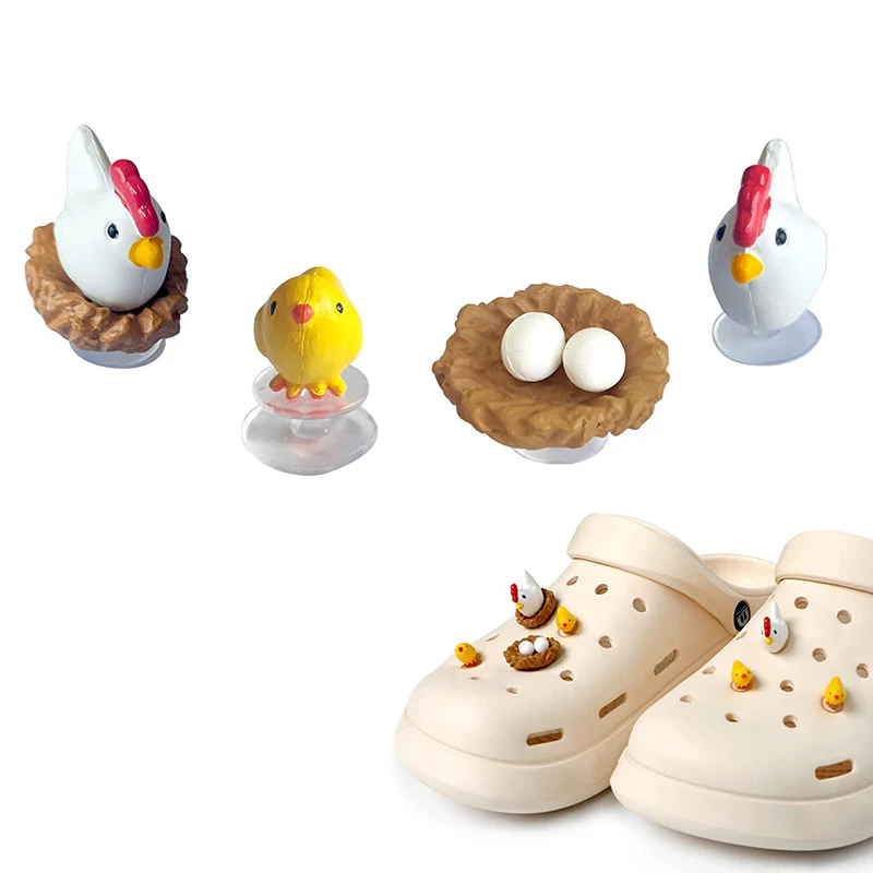 4/7PC 3D Shoe Charms Cute Chickens For DIY Matching Shoes Accessories Manual Shoe Decoration For Kids Boys Girls Men Women Party