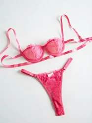 Red Floral Lace Garter Lingerie Set With Choker Women Intimates 2022 Underwire Bra And Thongs Ladies Underwear Set