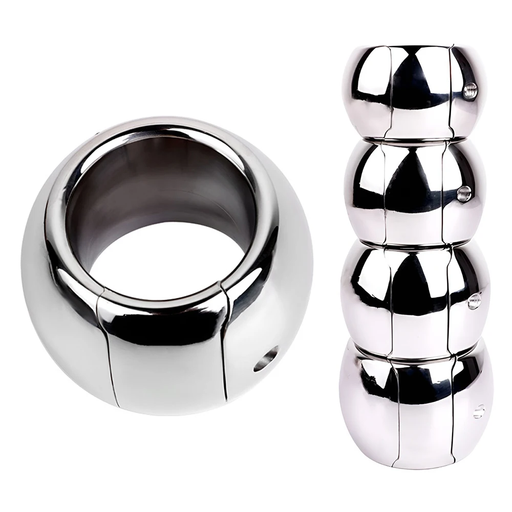 Stainless Steel Heavy Duty Ball Stretcher Penis Ring Metal Lock Cock Weighted Exercise Scrotum Pendant Male Bondage Sex Toy