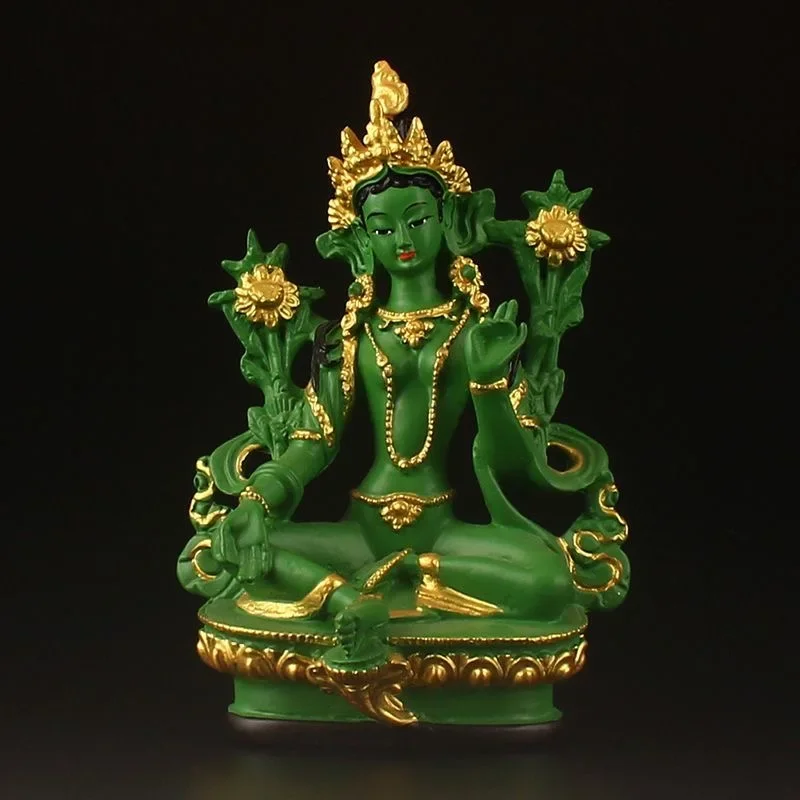 1 Pc Resin Painted Green Tara Bodhisattva Buddha Statue  Sacrifice Pray for Auspiciousness