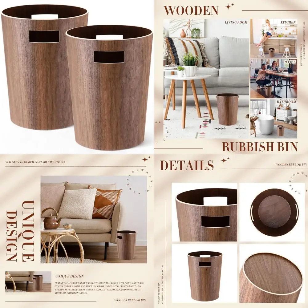 

Natural Wood 2.3 Gallon Round Wastebasket for Home Office Desk Kitchen Small Trash Bin Under Desk Storage