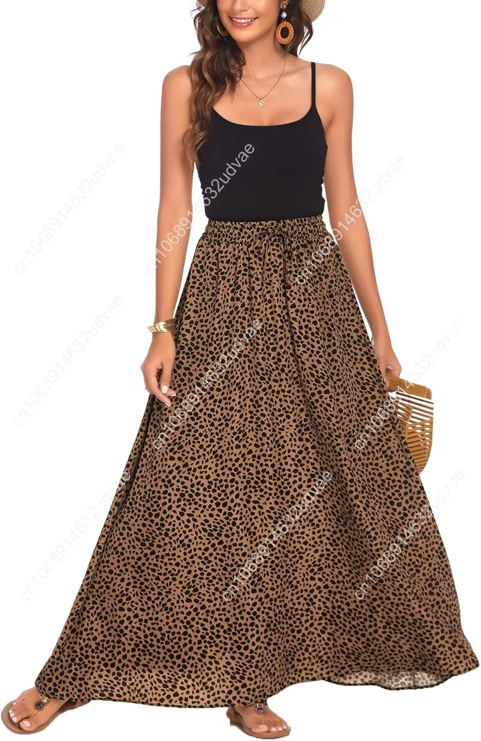 Bluetime Women Flowy Long Skirts Summer Beach Pleated Elastic High Waisted Casual Maxi Skirts