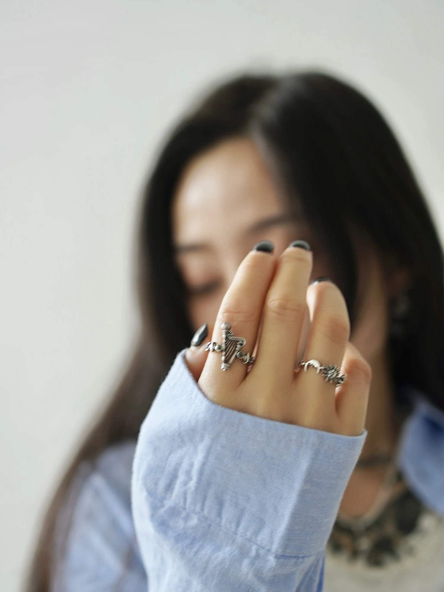 Original Design 925 Sterling Silver Vertical Harp Gem Ring Eternal Lotus Vintage Personality New Model Ring Fashion Jewelry