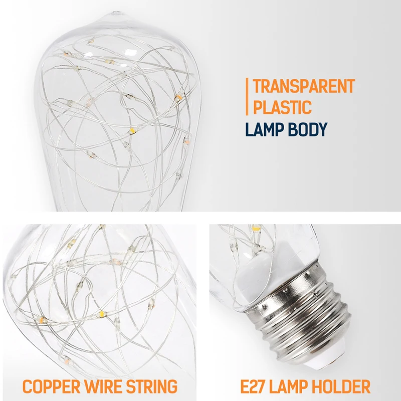 E27 LED Edison String Light Bulb 110V 220V ST64 Warm Colorful Light LED Copper Wire Bulb Home Decor Holiday Night Light Lamp