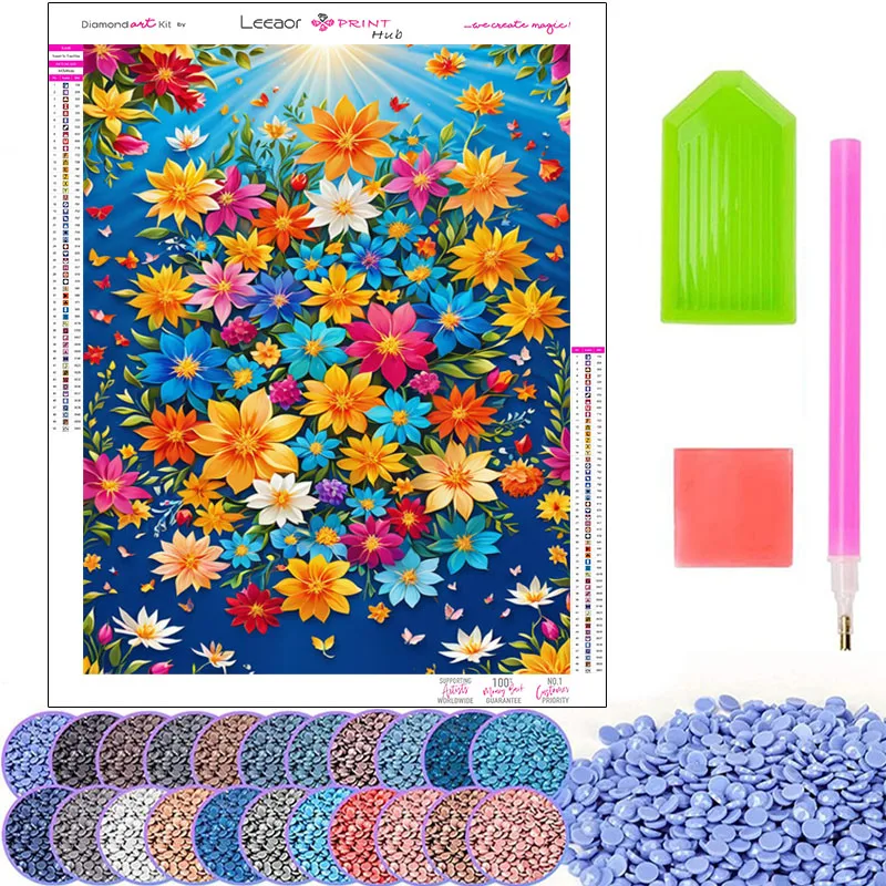 Geometric Flower Illustration Diamond Painting Color Mosaic Full Diamond Embroidery Cross Stitch Set Home Decor Handwork Gifts