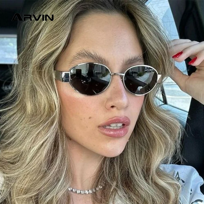 Gafas de sol ovaladas para hombre y mujer, lentes de Metal de alta calidad, estilo Retro, marca de lujo, UV400