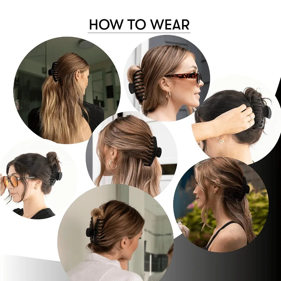 مشابك مخلب كبيرة للشعر السميك مثالية لأوبدوس والارتداء اليومي، مشابك مخالب شعر غير لامعة غير قابلة للانزلاق للنساء، شعر أسود Cl #5