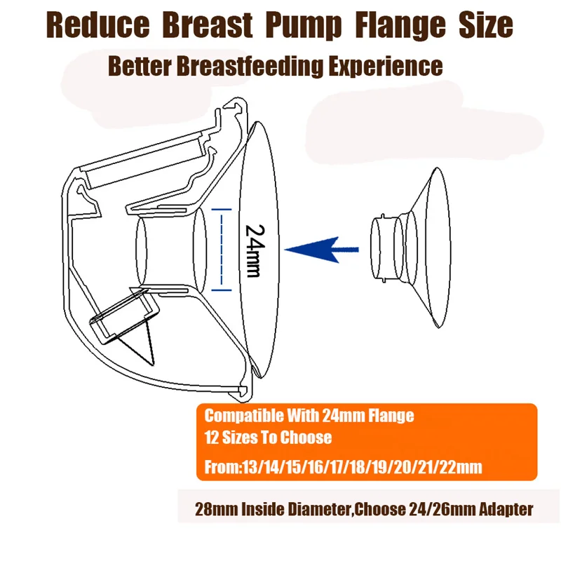 2 قطعة محول الثدي صديق للأم متوافق مع درع 24 مللي متر لمعظم المضخات محول السيليكون حواف مضخة الثدي #3