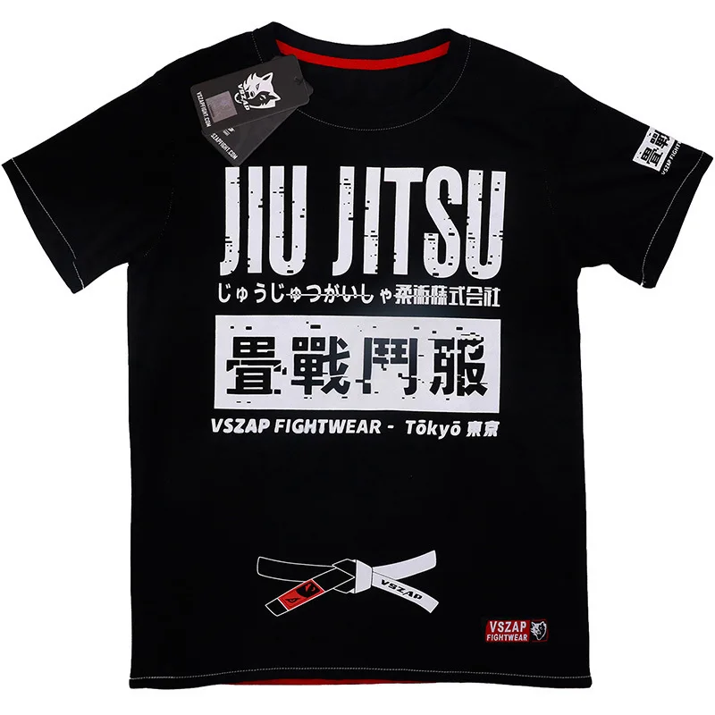 MMA BJJ Jiu Jitsu T VS 남성용 무에타이 보 셔츠, 면 무술 격투 체육관 훈련복 킥보 탑 티