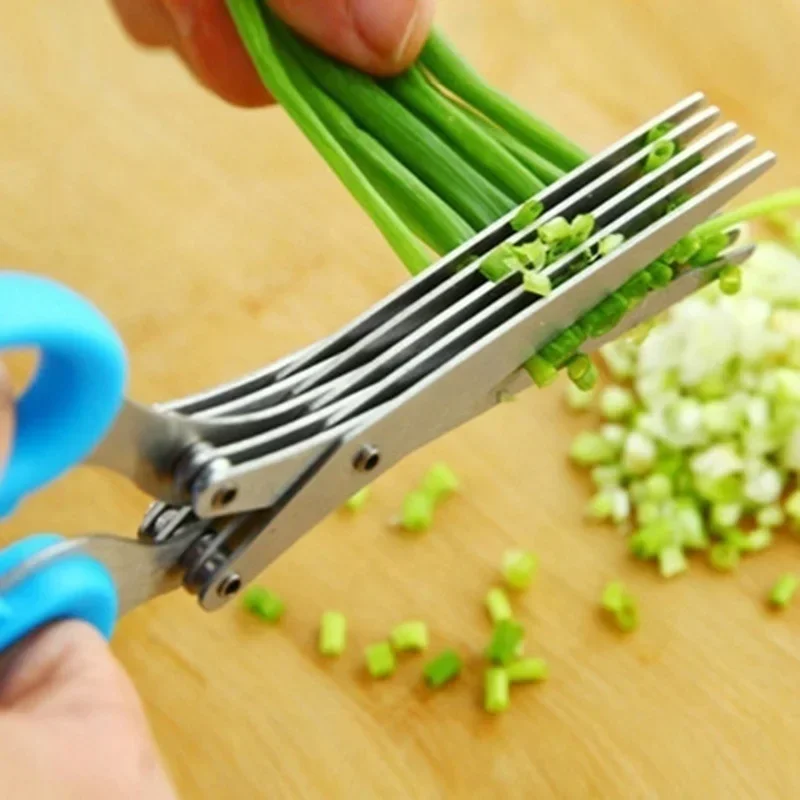 Multi-functional Stainless Steel 5 Layer Kitchen Scissors Pepper Shredded Chopped Scallion Cutter Laver Cut Cooking Tool