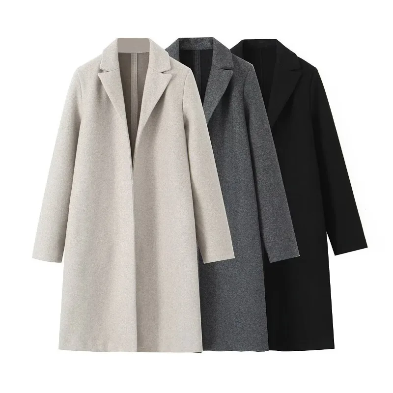 

2025 New Women's Fashion Solid Color Open Seam Long Windbreaker Retro V-neck Long Sve Women's Unique Women's Coat