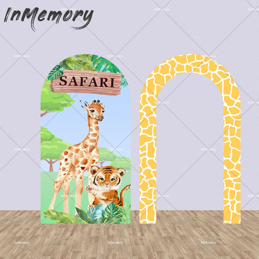 

Safari Baby Shower Arch Wall Chiara Backdrop Cover Boy Birthday Party Background Photobooth Elastic Covers Doubleside