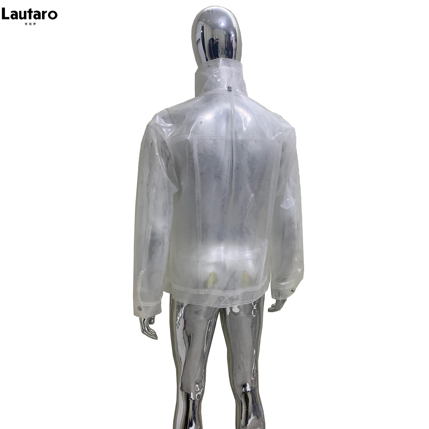 Lautaro Autumn Transparent Sheer Thin Light Faux PVC Leather Shirt Jacket Men Punk Style SexyLuxury Designer Menswear Clothes