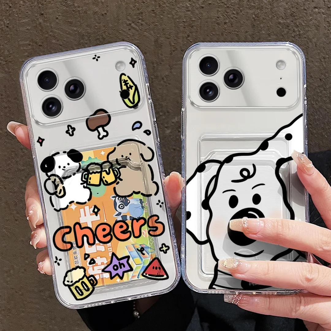 

Silicone Card Holder Case For iPhone 11 13 15 16 17 Pro Max 14 12 7 8 Plus XR X Xs 16promax Card Slot Cute Dog Funda Cover