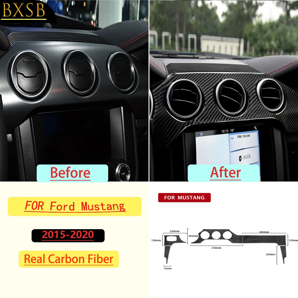 For Ford Mustang 2015-2020 Car Instrument Panel Frame Trim Kit Real Soft Carbon Fiber Interior Accessories Decoration Stickers