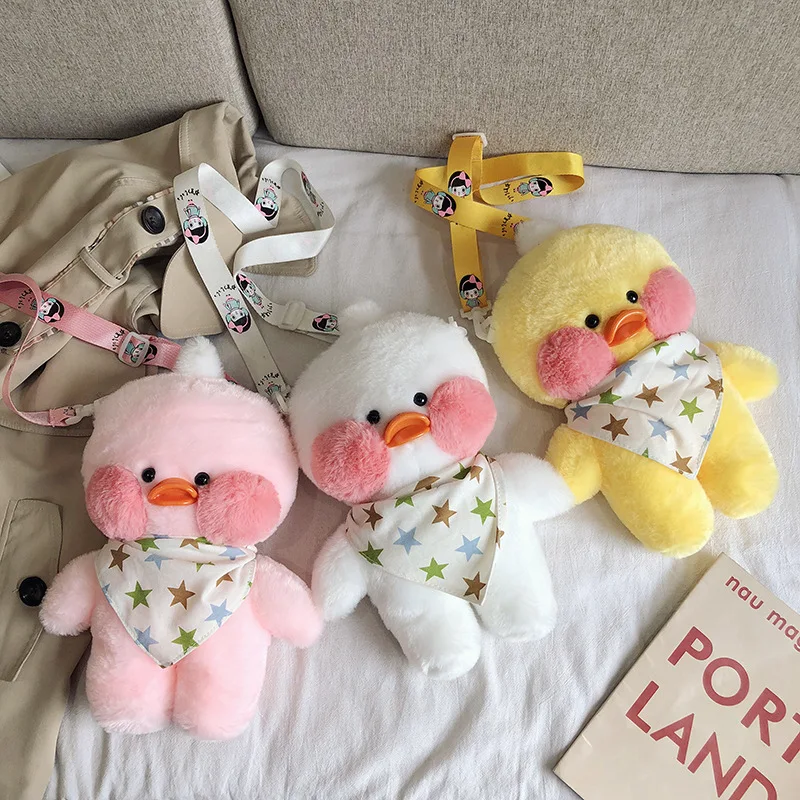 LaLafanfan 카페 오리 봉제 백팩, 귀여운 만화 인형, 크로스 바디 백, 여아용 숄더 학교 가방, 귀여운 장난감, 선물