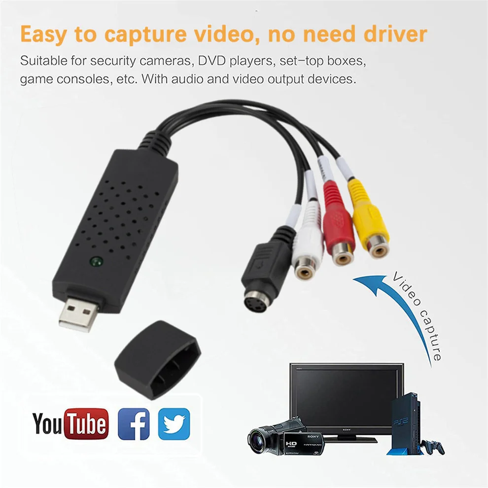 محول بطاقة التقاط الفيديو الصوتي USB ، كابل USB ، USB 2.0 إلى RCA ، محول للتلفزيون ، DVD ، VHS ، الجهاز