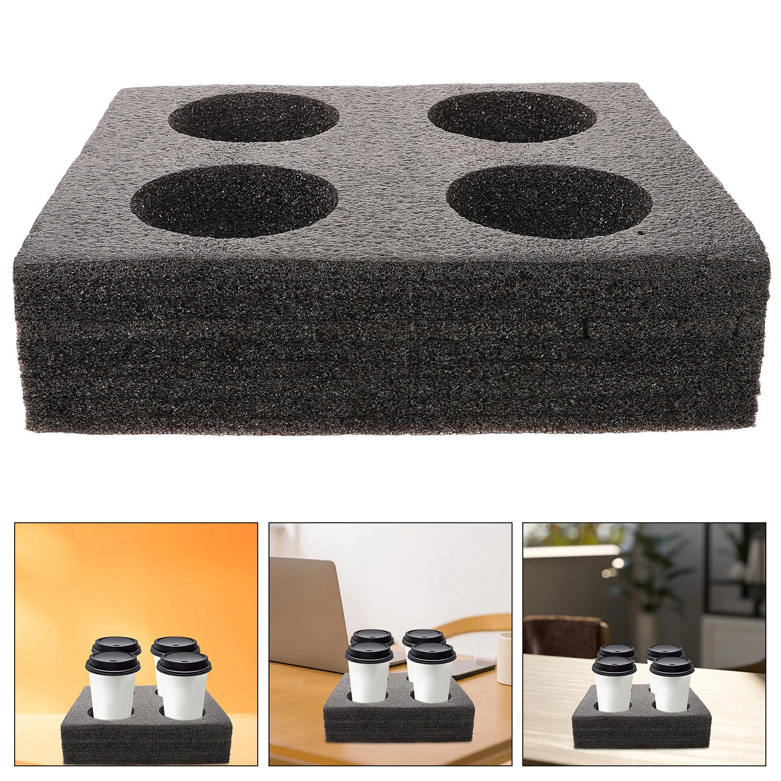 

4 Holes Black Pearl Tea Cup Holder Tray Rack Insulated Takeout Carrier Lightweight Proper Size Easy Use Beverage Box