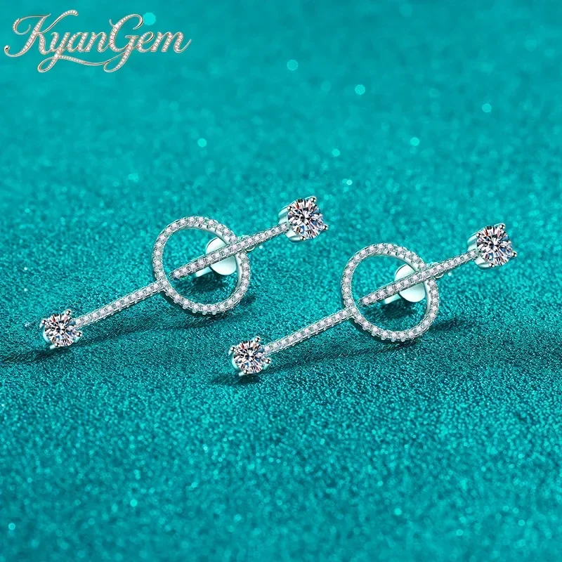 KyanGem Platinum PT950 Inlaid Diamond Earrings Split Style Long for Women, 1.6 Carat Moissanite High-end Earrings