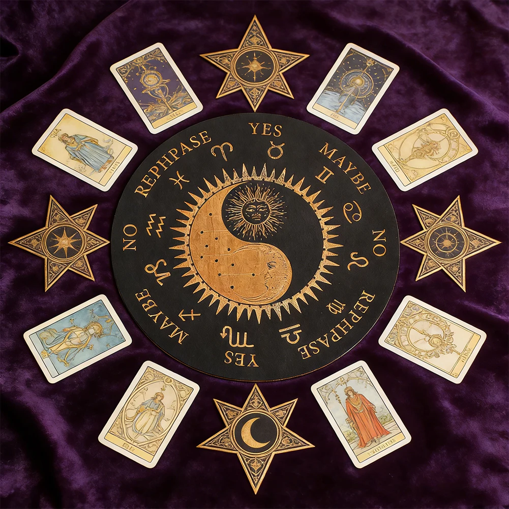 15/20/25CM Wooden Sun and Moon Pattern Taiji Coaster Witchcraft Divination Message Board Crystal Meditation Altar Supplies