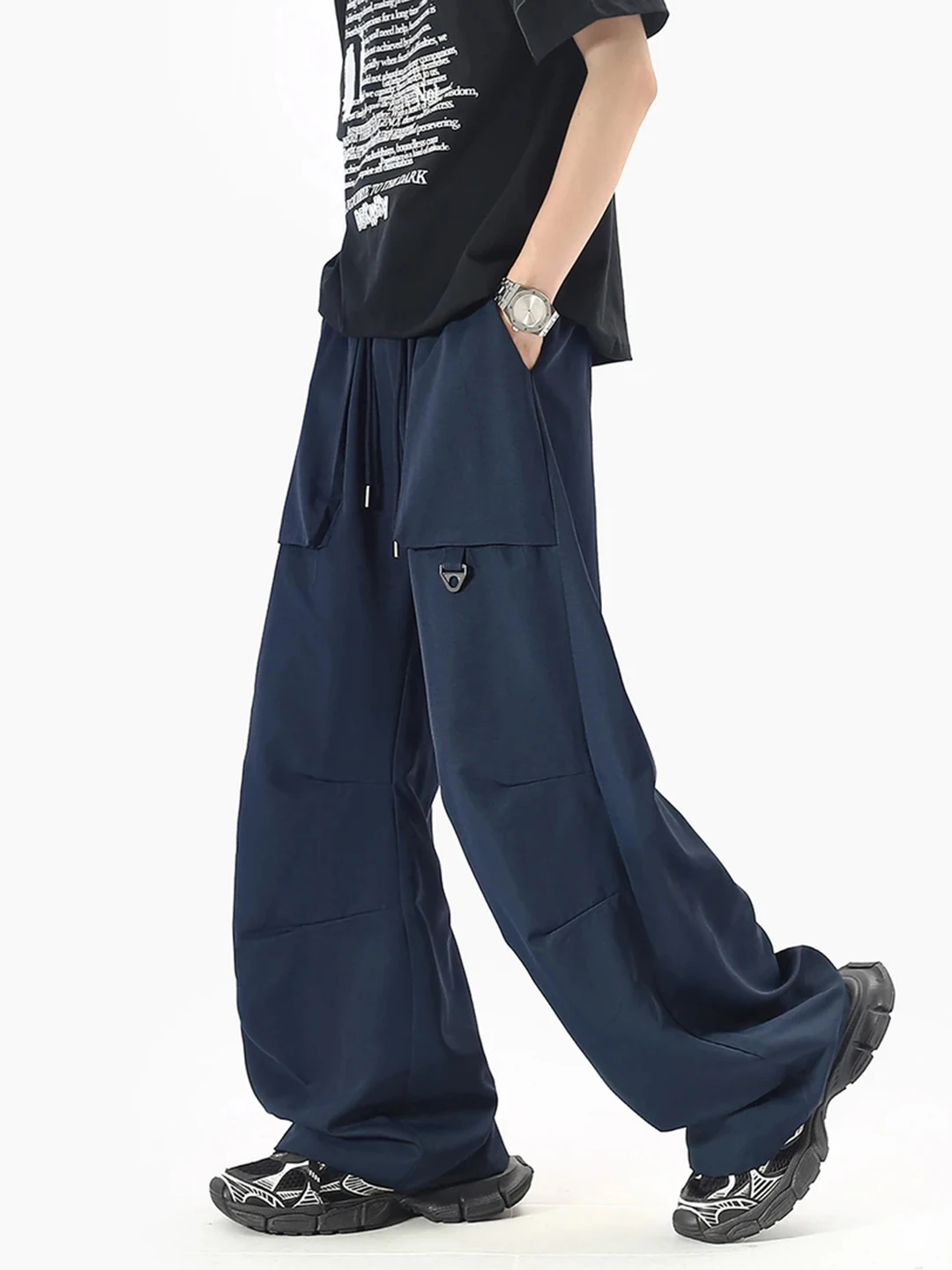 

Qui Dry Work Trousers Men's Summer Lightweight Breathable Loose Knife Pants ket Hook Hanging Casual Faion Brand