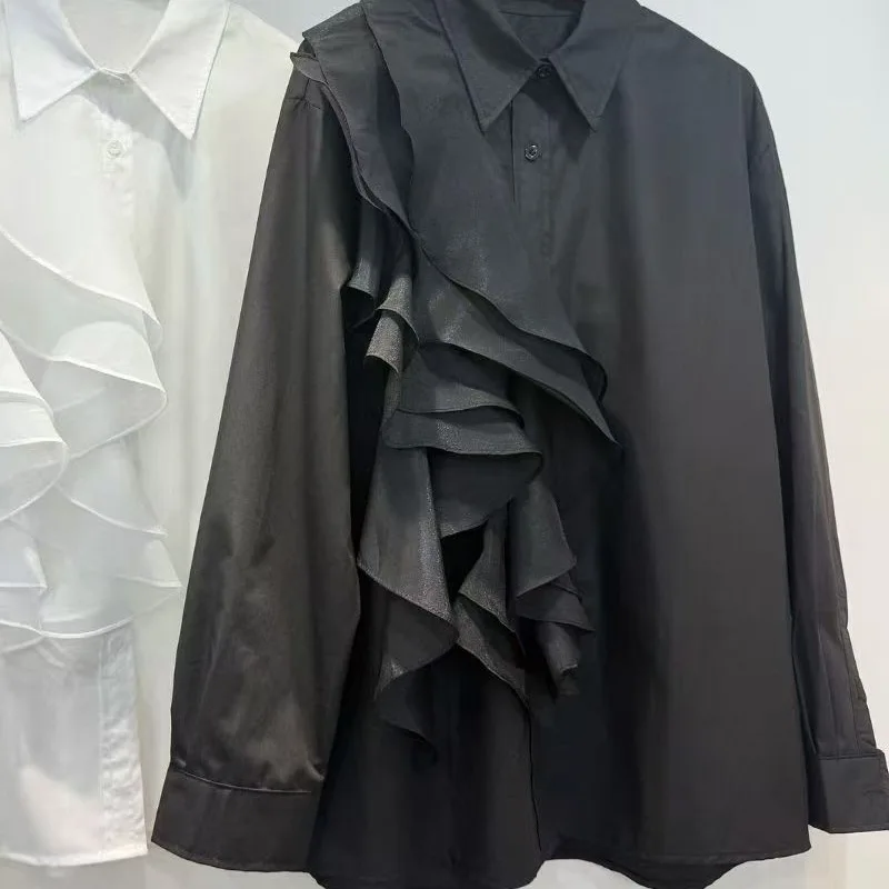 

European Style Autumn New Ruffled Long Sleeve Shirt For Women With Unique Design And High-End Feel