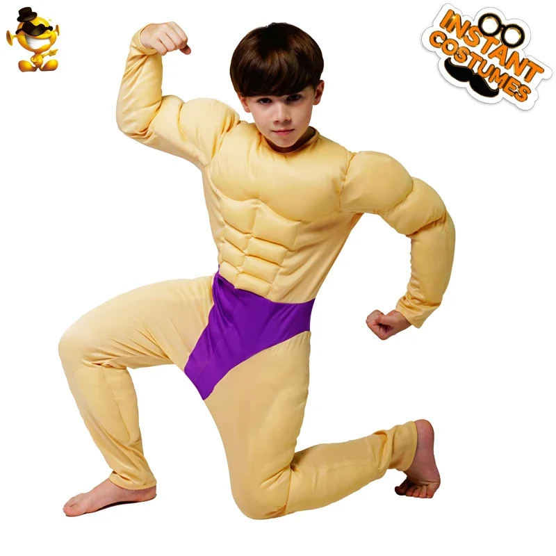 Costume de cosplay de faux muscle pour enfants, déguisement d'halloween pour garçons, chemise musculaire pour fête d'anniversaire, waino 45