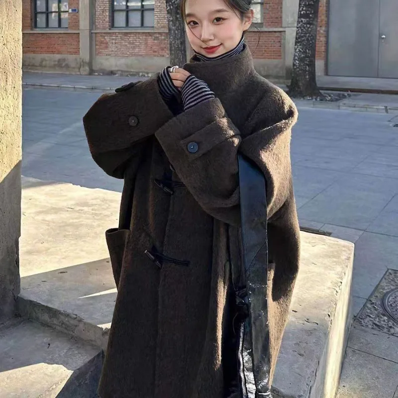 Thousand gold brown horn buckle double-sided woolen coat winter new small high-end woolen coat